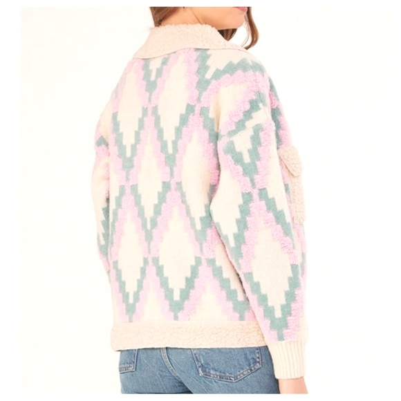 28 Lightweight Jacquard Fur Lined  sweater Jacket - Picture 3 of 4